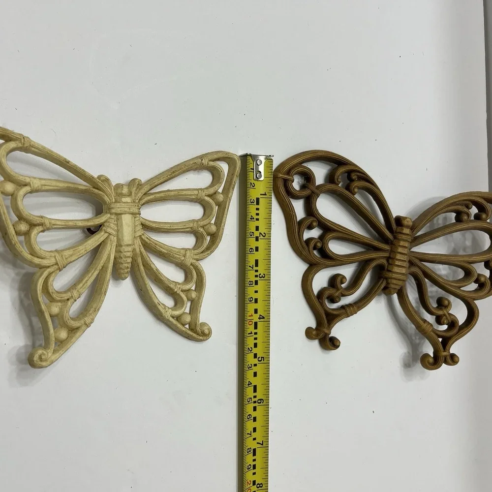 VTG Homco Butterflies Wall Decor Boho Faux Wood Rattan 1970s USA MCM - Set of 3